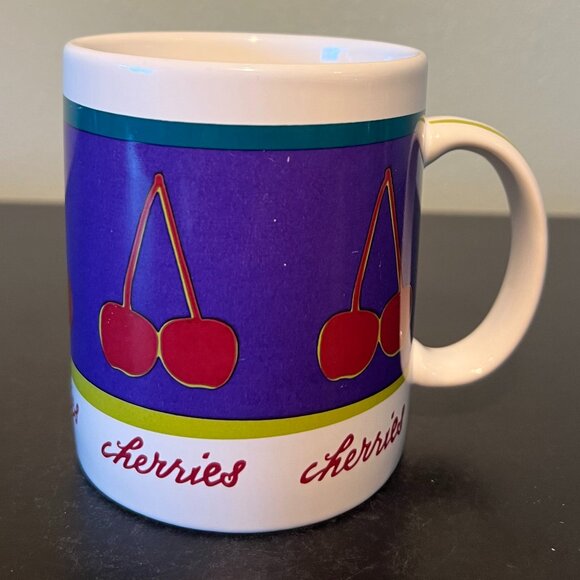 Tag CHERRIES Red Purple White & Green  Ceramic Coffee Tea Mug - Picture 2 of 9